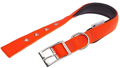 Ferplast Collar para Perro, tamaño Mediano-Grande, de Nailon Acolchado con Hebilla metálica Ajustable, para Cuello de 34 a 42 cm, Color Naranja.