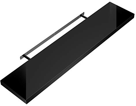 Casaria® Wandregal Holz Schwarz Regal mit Halterung 15kg Tragkraft Hängeregal Küche Wohnzimmer Flur Wand Schweberegal Bücherregal Regalbrett Schwebend Hochglanz 90cm