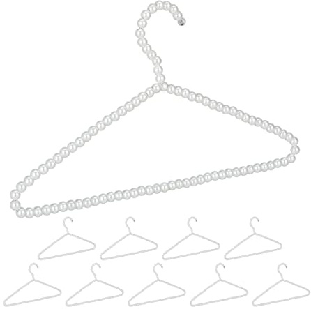Relaxdays 30 x Kleiderbügel mit Perlen, für Shirt, Bluse, mit Stange für Hosen & Röcke, 40 cm, Kunststoff, Hemdbügel, weiß