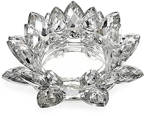 OwnMy Crystal Lotus Flower Candle Holder for Pillar Candle up to 3, Decorative Glass Lotus Petal Votive Candle Holder Tea Light Holder Candle Stand Candle Lamps for Home Decor Wedding Party (Clear)