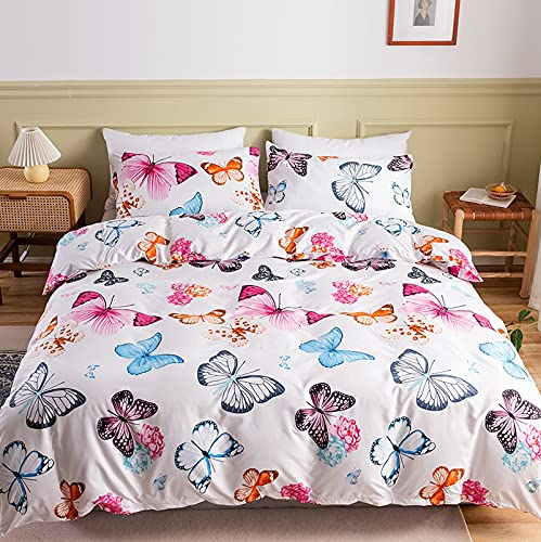 GETIYA Ropa de cama de 135 x 200 cm, diseño de mariposas, para mujer y niña, microfibra, funda de edredón y funda de almohada de 80 x 80 cm