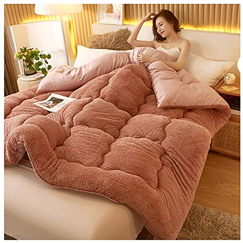 YRRA Duveteux Couette, Épaissir Consolateur Couverture d'hiver en Cachemire d'agneau Épaissi Couette De Lit Doux Et Chaud Literie,Rose,180x220cm（3kg）