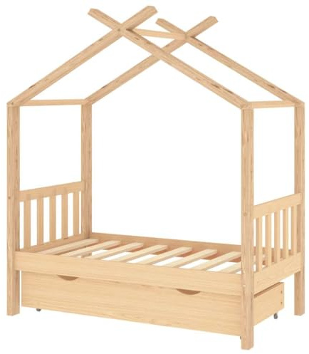 vidaXL Kinderbett mit Schublade, Kinder Bettrahmen für Kinderzimmer, Kinder Bettgestell mit viel Stauraum, Spielzeug Kinderhaus, 70x140 cm Massivholz Kiefer