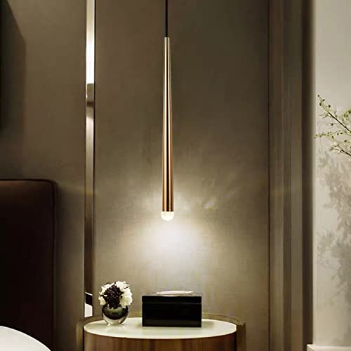 MHXZKHL Lange Röhre Pendelleuchte LED Modern Kegel Deckenbeleuchtung Verstellbar Hängelampe Für Wohnzimmer Esstisch Treppenhaus,Gold+Cool White-7W