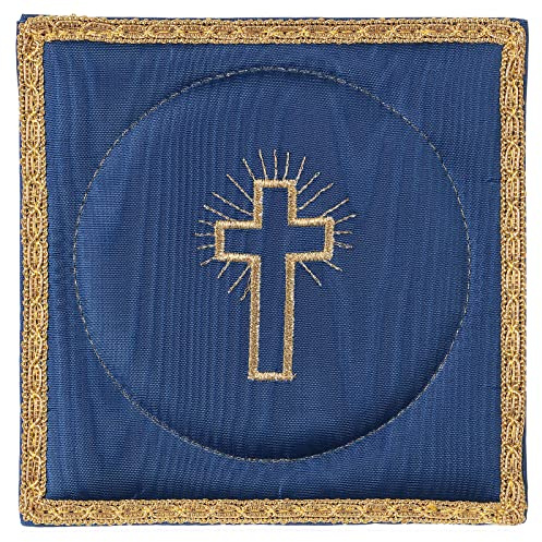 Holyart Altar linens: Chalice pall with cross embroidery, blue satin