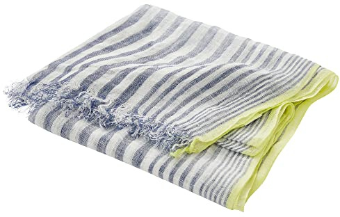 Prettystern Sciarpa Pashmina Uomo Donna Lunga Estiva in Lino a Righe 3 Colori Con Frange Blu Bianco Giallo T74