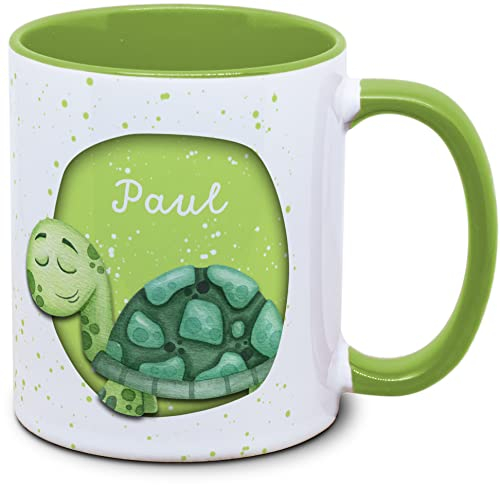 Tassenkasper - Tasse für Kinder mit Name und Schildkröte - in 12 Farben - Ostergeschenk, Einschulung, Kindergarten, Weihnachten