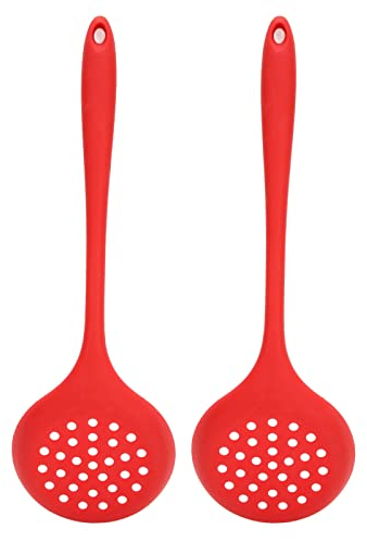 Cucchiaio scanalato in silicone da 2 pezzi, cucchiaio scanalato per skimmer resistente al calore, cucchiaio per uova in camicia con foro per appendere per bar da cucina ristorante