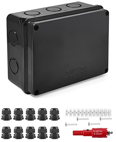Scatola Derivazione Esterna Impermeabile IP65 15 x 11 x 7 cm, Scatola di Giunzione Elettronica da Parete Rettangolare per Giardino Cassetta Derivazione Corrente Elettrica in Casa per Cavo Ø 6–12 mm