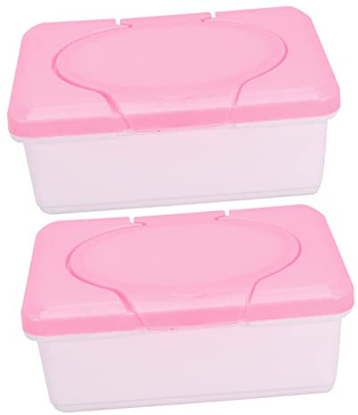 DOITOOL Baby Wipes Dispenser - 2 PCS Toilet Wipes Dispenser Box with Lid Seal, Refillable Dustproof Wipes Dispenser Box for Car Office Home(Pink)