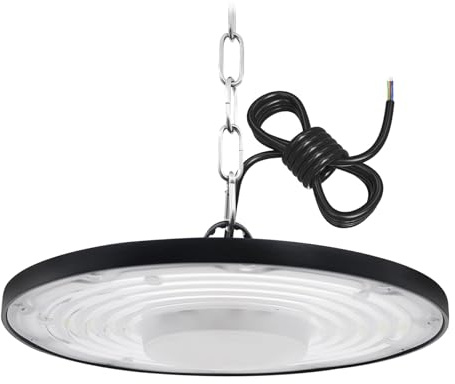 Treoir UFO LED Lámpara de Alta Bahía 200W, 20000LM Naves Industriales Blanco Frío 6500K Foco Industrial, Impermeable IP65 Taller Lámpara para Garaje Fábrica (1pcs)