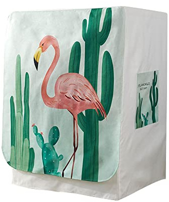 Odot Waschmaschinenabdeckung Staubdicht Wasserdichter Sonnenschutz für Frontlader-Waschmaschine Staubdichte Abdeckung Tumble Waschmaschine Trocknerschutz (Flamingo-Kaktus,L-Kapazität 9-12kg)