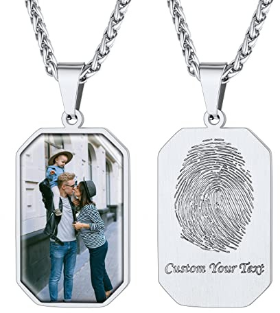 Supcare Damen Fingerabdruck Halskette Edelstahl Emorial Schmuck Frauen Liebe Custom Personalisierte Namen Anhänger mit Wunschetext Foto Kette Hund Gravur Memorial Kette für Herren