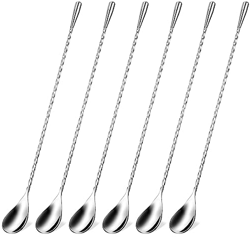 ULTECHNOVO Mixing Spoons Cocktail Spoon, Stainless Steel Cocktail Spoons Bar Spoon Spiral Pattern Stirring Long Handle Spoons for Mixing Buttering and Tasting 6pcs
