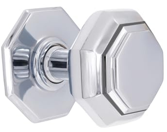 Infinity Decor Solid Brass Contemporary Design Large Octagonal Center Doorknob Polished Chrome Decorative Front Door Pull Handle for Home and Office Use