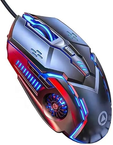 CHONCHOW Souris de jeu filaire, capteur optique 3200 DPI, éclairage RVB, 6 boutons mécaniques, ergonomique, compatibilité, souris légère et durable pour PC/ordinateur portable/Mac- (noir) (gris (clic