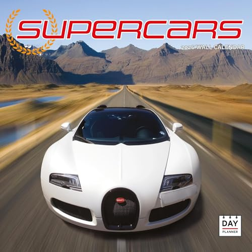 Dayplanner Publishing Supercars Calendrier mural 2025 grand carré 2025 avec autocollants d'organisation, 16 mois, calendrier de voiture cadeau Supercars.