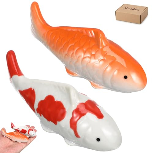 Abaodam Ceramic Floating Koi Fish Decor, 2PCS Realistic Glazed Fake Koi for Pond, Fountain, Bird Bath, Aquarium & Mini Water Garden, Floating Fish Ornament for Outdoor Water Decor