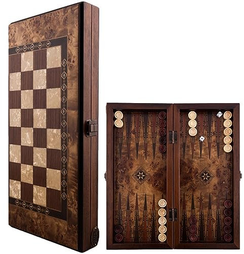 Helena Wood Art, Handgefertigtes Hochwertiges Backgammon Spiel aus Holz, Tavla, 100% Holz, Deluxe Edition, TricTrac, 36 x 17 cm