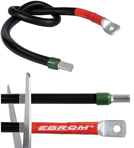 EBROM NSGAFÖU Spezial Batteriekabel 35 mm² mit rotem Schrumpfschlauch zur PLUS Kennzeichnung mit Ringösen/Kabelschuhe M8/M10/M12 und Aderendhülse, Ihre Auswahl: 35mm2-950 cm Kabelschuh M10 + Hülse
