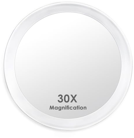 Auxmir Specchio Ingranditore 30X Alto con 3 Ventose, Specchio Trucco 15CM, Specchio Cosmetico Adatto per Trucco Precisa, Depilare Sopracciglia, Pinzare, Eliminare Punti Neri, Ideale per Casa e Viaggio