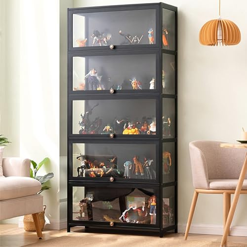 Vitrinenschrank Glasvitrine Standvitrine Sammlervitrine Vitrine Hängend Wandvitrine Sammel Deko Sammler Vitrine für Sammlerstücke Bücher Wein, für Büro Wohnzimmer Küche ( Color : Black , Size : 80x32x