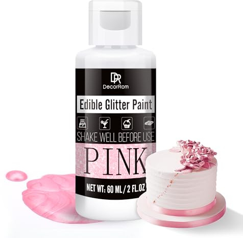 Flüssig Essbarer Glitzer - 60ml Metallisch Glitzerfarben Lebensmittelfarbe für Dekorieren von Kuchen, Backen, Cupcakes - Metallic Flüssiges Essbares Glitzerpulver für Kekse, Fondant, Torten (Rosa)