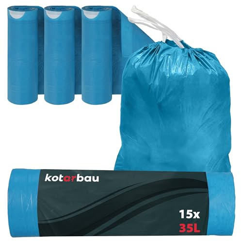 KOTARBAU® Juego de 3 bolsas de basura de 35 l con cordón, color azul