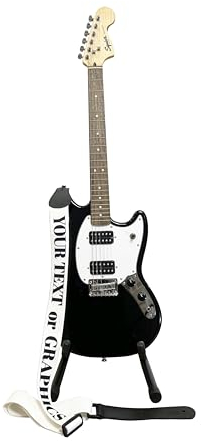 Pictogogo Premium Personalisierter Gitarrengurt – Wählen Sie Text oder Grafik, Farbe & Schriftart, 100% EU-Herstellung, Recyceltes Leder & Plektrumhalter. Bedruckter Gitarrengurt (Weiß)