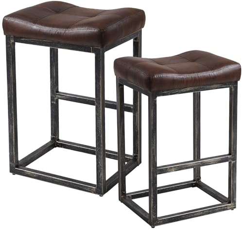 ralex-chair Barhocker in Thekenhöhe 2er-Set Braun, 76 cm Sattelhocker, PU-Leder-Barhocker mit Metallsockel, Fußstütze, für Esszimmer, Kücheninsel, Kaffee, Kneipe (2 Stück, 76 cm)