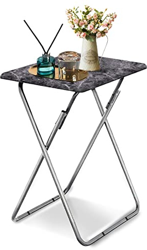 Huhote Beistelltisch Klappbar, Klappbar Tablett Tisch,Kleiner tabletttisch, klapptisch Snack Tisch, Foldable Table, Kleiner Beistelltisch Outdoor, Für Wohnzimmer,Dunkler Marmor, 37x47x66cm