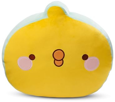 NICI Kuschelkissen Piu Piu 35x35x12cm - Flauschiges Kuscheltier Kissen mit Molang Gesicht für Mädchen, Jungen & Babys, Rechteckiges Stofftierkissen – 61168, Gelb