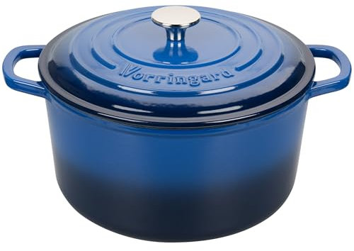 VORRINGARD Olla holandesa de hierro fundido esmaltado con tapa, para hornear pan de masa madre, hornos holandeses redondos, 6 cuartos de galón, azul