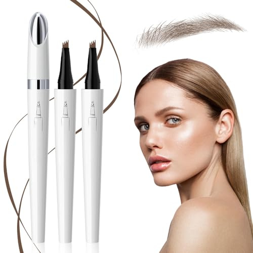 Mikro Wasserdichter Augenbrauenstift mit 4 Gabelspitze Applikator, 2024 Neuest Wasserfester Eyebrow Pencil, Lang anhaltend Wasserfest Erzeugt mühelos natürlich aussehende Brauen (1, D# Hellbraun)