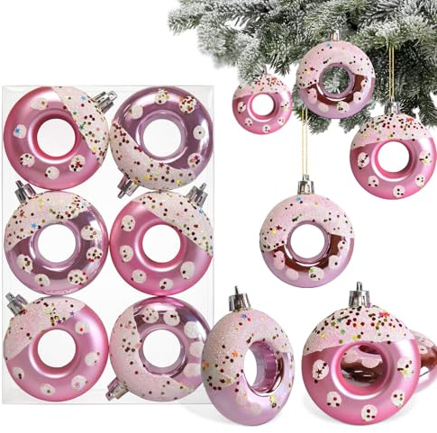 6 Stück Donut Christbaumschmuck Glitzer Weihnachtsbaum Anhänger Baumkugeln Donut mit Streuseln 8 cm Weihnachtsbaumschmuck Rosa Weihnachtsbaum Deko Weihnachten Baumschmuck Christmas Ornaments