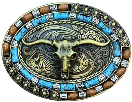 Cowboy bältesspänne för män – Western Long Horn Bull vintage bältesspänne, långt horn tjur mönster bältesspänne modernt och slitstarkt för födelsedag jul fars dag, Guld, Refer to description, Unisex