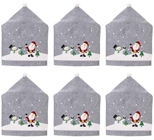 AOOPOO Weihnachten Stuhlhussen, 4er/6er Set Weihnachten Stuhlbezug Grau Esszimmer Stuhlüberzug Abdeckung Weihnachtsmütze Stuhlhusse für Esstisch Stühle Dekoration Weihnachten Stuhlrückenbezüge