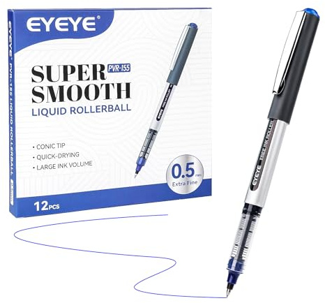 EYEYE 12 stück Tintenroller schwarz, 0,5mm feine Spitze | Schnell Trocknend, Glattes Schreiben für Journaling, Notizen, Büro und Schulbedarf, Geeignet für Rechts- und Linkshänder