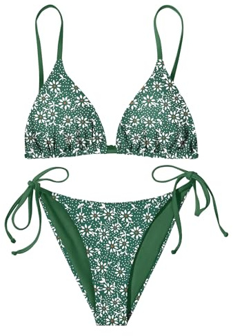 Nadeer Damen Bikini Set Sexy Triangel Verstellbare Bademode Blumenmuster Zweiteiliger Badeanzug Rückenfrei Bikinioberteil Niedrige Taille Seitlicher Schnürung Bikinihose