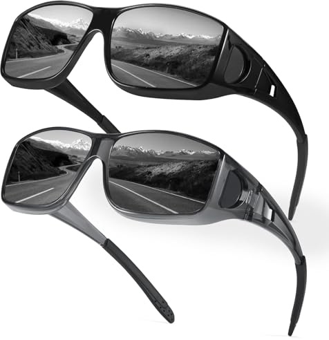 Myiaur 2er Pack Polarisierte Überzieh Sonnenbrille für Herren Damen | Rechteckige Fassung UV400 für Brillenträger Autofahren, Angeln & Outdoor