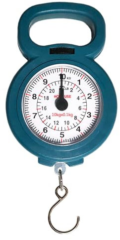 Analoge Waage, 10 kg, für Gepäck und Fischen – einfach zu bedienen – tragbar und kompakt – Waage mit robustem Haken für Koffer, Angler und den Hausgebrauch (BLU)