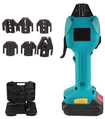 AXGCAA Electric Wire Battery Cable Lug Terminal Crimper, Rechargeable Crimping Pliers with 6 Exchangeable Dies, Cable Crimping Tool with Storage Box, Maximum Crimping Force 16KN(Green)