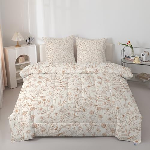 Bettdecke 135x200 cm – 4 Jahreszeiten Vintage Pflanzen Steppdecke 135x200, Weiche Ganzjahresdecke Waschbare Sommerblumen Zweige Schlafdecke, Wende Bettdecke ohne Bezug mit 2 Kissenbezügen 80x80 cm