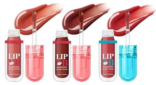 3Pcs Hydrating Lip Gloss Stain Set - Moisturising & Nourishing Lip Oil, Non-Sticky Long-Lasting Jelly Lipstick, Lip Tint Glaze with Shine Finish, Makeup Gift for Women
