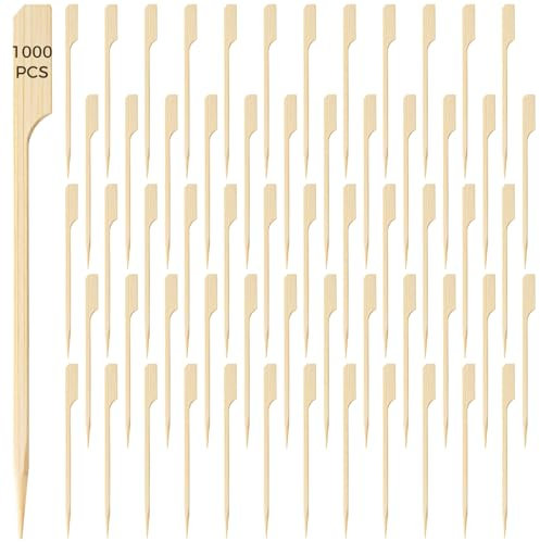 Bosreroy 1000 pinchos de madera para barbacoa, pinchos de aperitivos de 3.5 pulgadas, diseño plano para un fácil agarre, puntas afiladas para una perforación eficiente