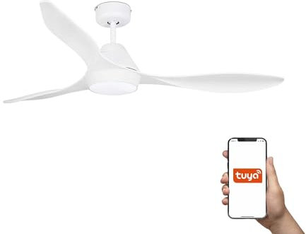 Faro Polaris Grande ventilatore da soffitto bianco opaco con luce, sistema intelligente Tuya