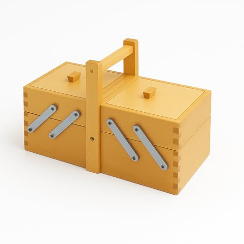Abio Nähkasten 24x15x15cm Walnuss 2 Ebenen Holz mit Beinen Nähkorb Vintage Nähset Groß Leer ohne Inhalt Nähzubehör Modern 208001.WALNUT
