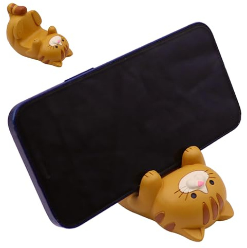 Dylayos Cat Phone Stand Holder, Cute Resin Desk Decor Accessory for Smartphones, Mini Phone Stand Gift for Cat Lovers, Stable Mobile Phone Holder for Office & Home, 3.3 x 2.3 x 2.0 Inches, Orange
