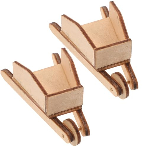 BESPORTBLE 2pcs Mini Wooden Doll House Cart Model Decorative Wheelbarrows for Tabletop Garden Decor Natural Miniature Furniture for DIY Miniature Dollhouse and Landscape Decoration