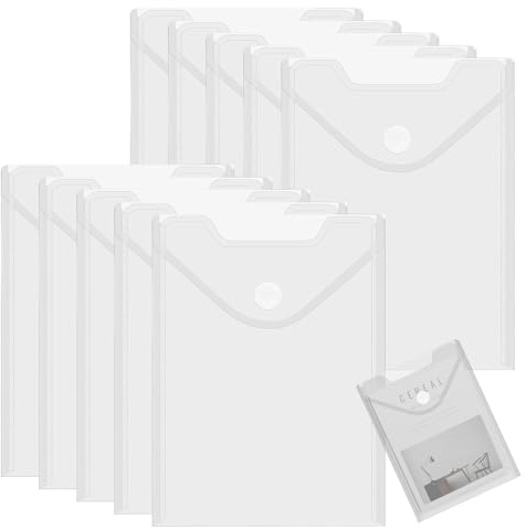 10-Stück Dokumententasche A5, 25x18cm Transparent Dokumentenmappe A5 mit der Druckknopf, Umschlagmappen zum Abheften, Wasserdicht Hüllen Sichttaschen, Folienhüllen Vertical für Dokument Organisieren